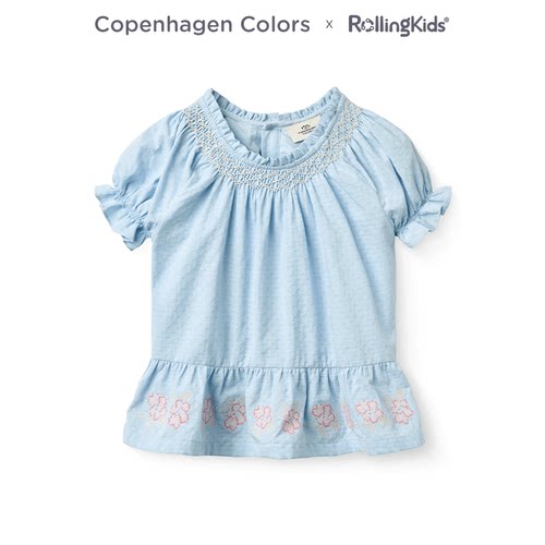 COPENHAGEN COLOR 蓝色短袖T恤女童甜美上衣休闲丨RollingKids