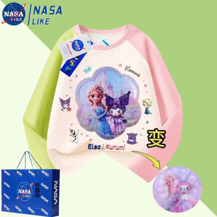 NASA纯棉中大童插肩袖长袖T恤开学季新款女童打底衫儿童春秋上衣