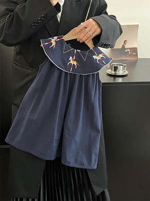 刺绣旋转木马马戏团无袖圆领翻领连衣裙子女宝婴童公主棉布背心裙