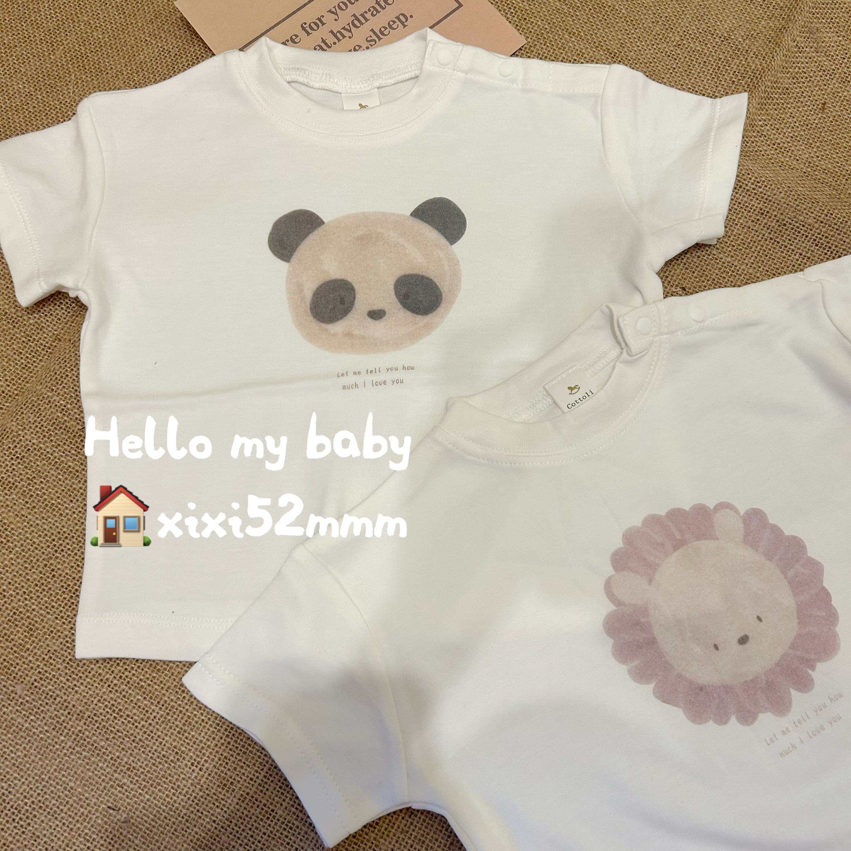 日单cottoli小木马印花熊猫狮子动物圆领纯棉短袖t上衣男女宝百搭