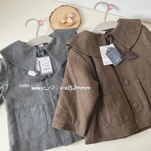 日单y单小木马cottoli翻领毛呢学院风流苏刺绣夹棉外套开衫男女宝