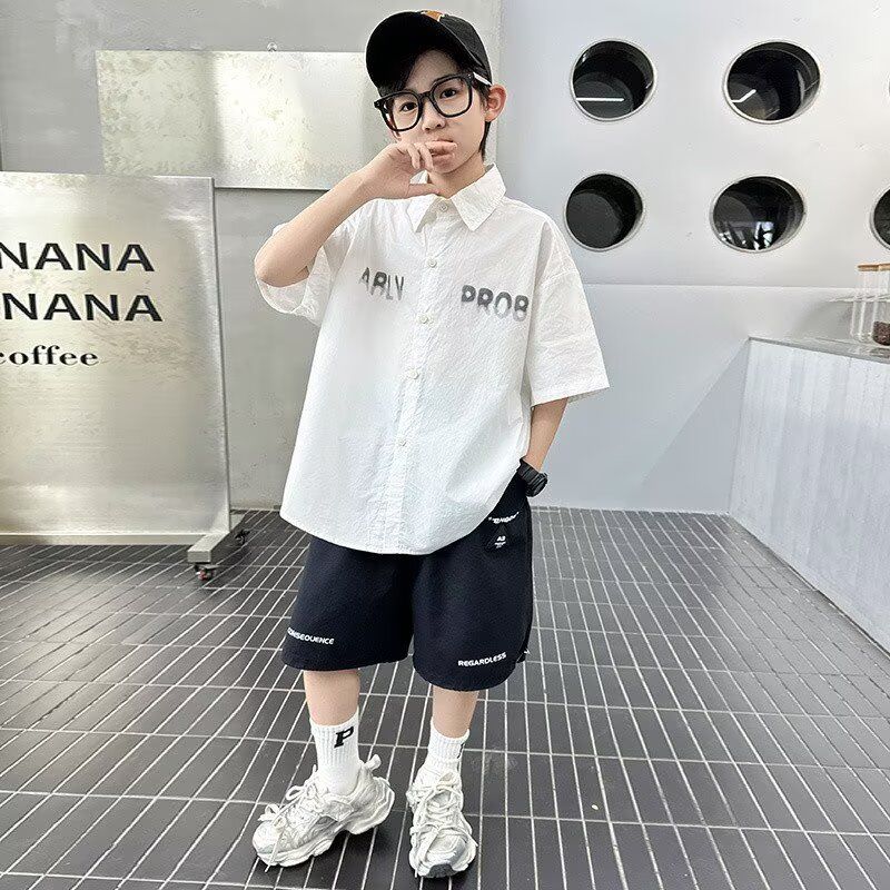 男童衬衫夏季新款上衣儿童短袖2025童装宝宝日系设计感宽松衬衣潮