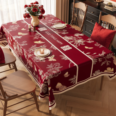 红色2025新款桌布防水防油免洗长方形餐桌喜庆茶几结婚轻奢高级感