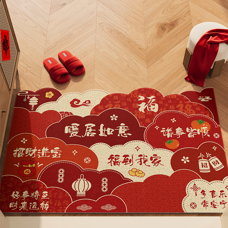 新款入户门口地垫进门门口红色丝圈地毯喜庆玄关门垫耐脏免洗脚垫