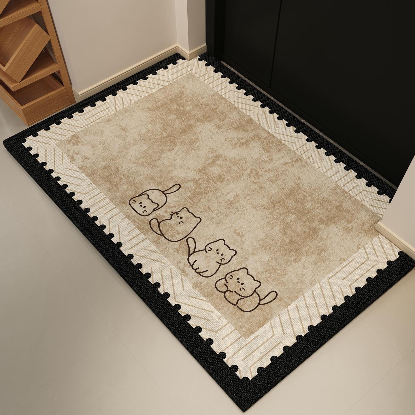 奶油小猫圈绒入户门地垫玄关门室外家用脚垫自由裁剪可擦免洗门垫