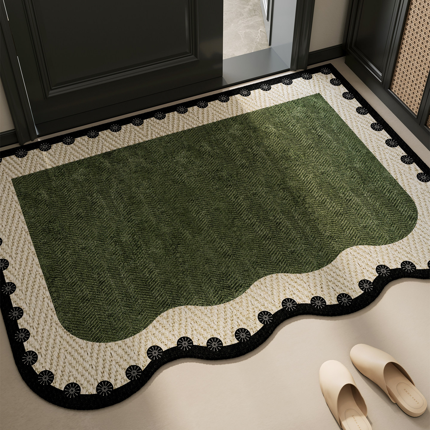 绿色中古风入户门地垫2026新款圈绒可擦脚垫玄关门口门垫防滑地毯,居家布艺,入户地垫,淘宝优惠券,粉丝福利购,淘宝优惠卷