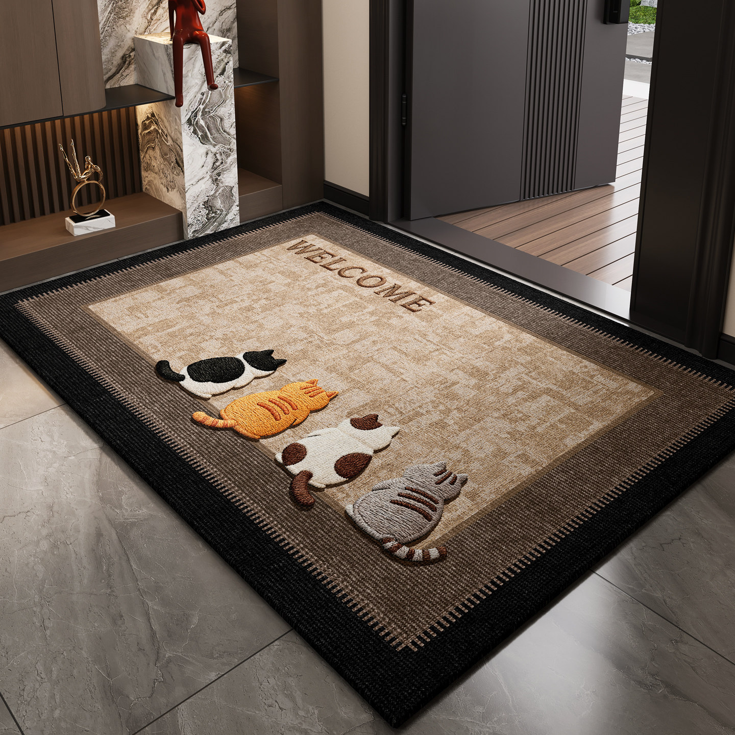 卡通小猫入户门地垫2026新款进门脚垫耐脏免洗可裁剪玄关门垫地毯,居家布艺,入户地垫,淘宝优惠券,粉丝福利购,淘宝优惠卷