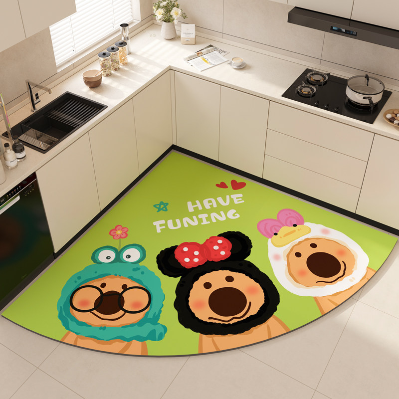 卡通半圆形厨房地垫吸水防滑防油可擦免洗耐脏硅藻泥速干皮革垫子,居家布艺,厨房地垫,淘宝优惠券,粉丝福利购,淘宝优惠卷