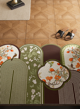 绿色入户门专用地垫丝圈2025新款中古风脚垫进门玄关免洗耐脏门垫