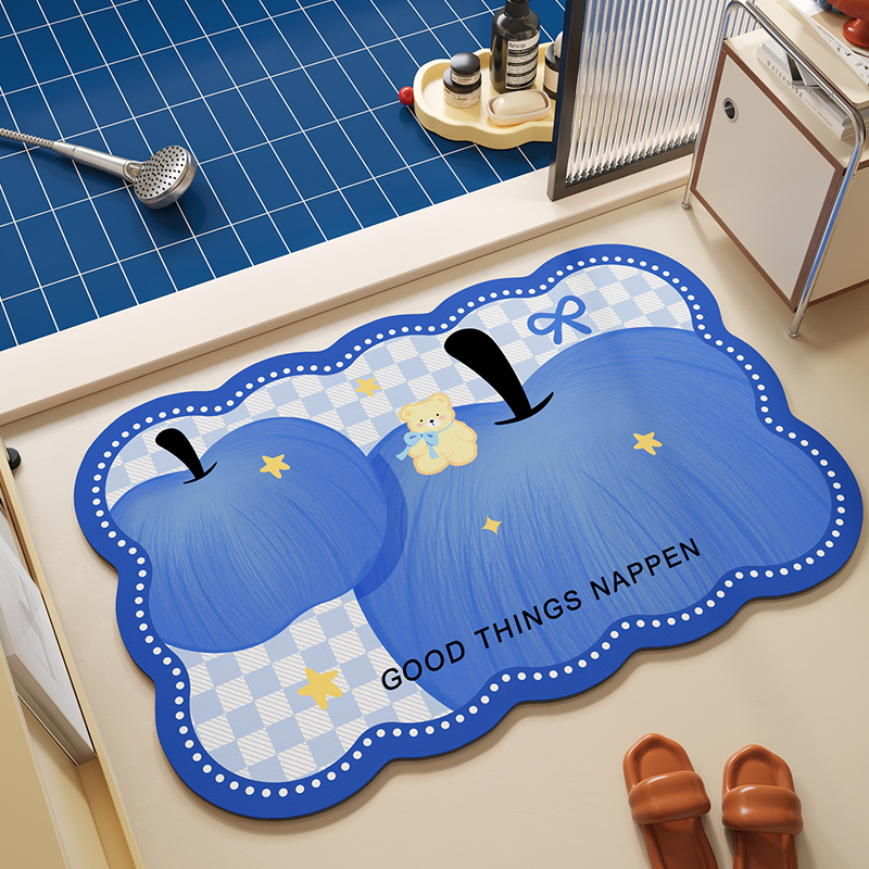 多巴胺蓝色卫生间地垫浴室吸水脚垫厕所洗手间门口速干地毯防滑垫