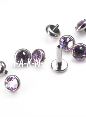 [HAKNS] 4mm紫色钻 钛合金耳钉饰品头 包镶嵌圆钻F136植入级 M0.9
