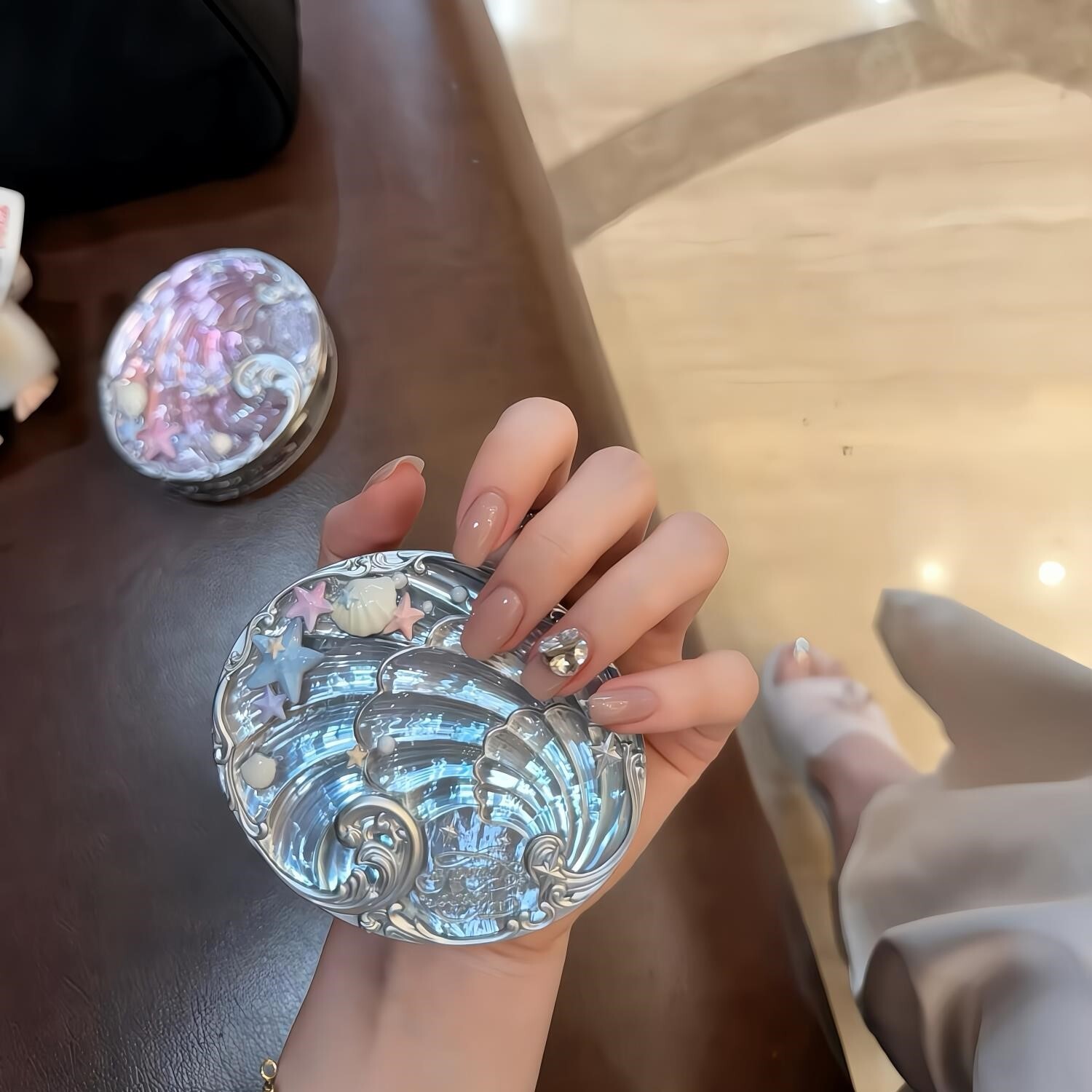 甄嬛华妃同款纯欲风显白冰透裸色闪钻钻球手工穿戴美甲可拆卸婚甲