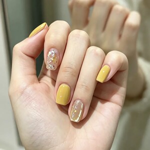 手工定制成品穿戴甲2026新款显白柠檬光黄疗假指甲贴片甜美女美甲