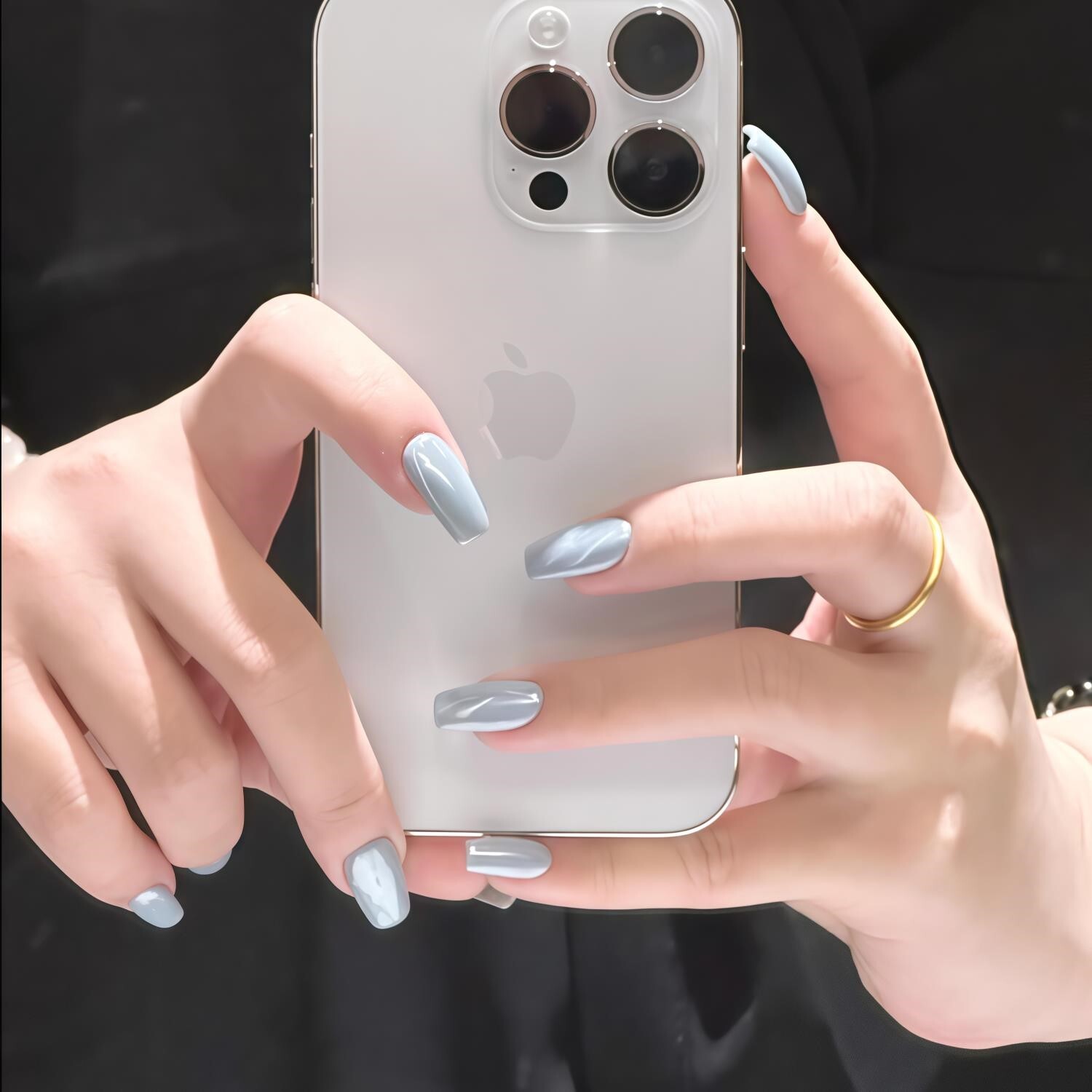 Hailey海莉同款欧美裸粉色蓝色月光珍珠极光穿戴甲纯手工光疗婚甲