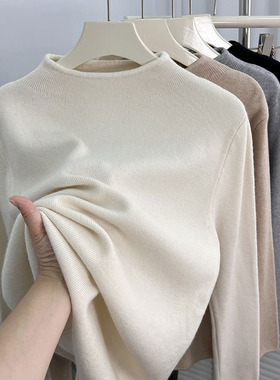 软绵绵羊绒手感半高领针织打底衫女秋冬温柔纯色内搭套头毛衣
