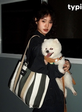 输入中typing2023原创条纹托特包女休闲大容量上课通勤包单肩包