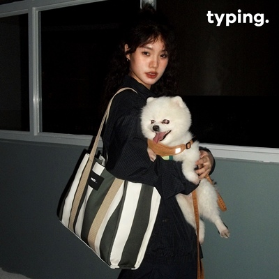 条纹大容量托特通勤typing包包