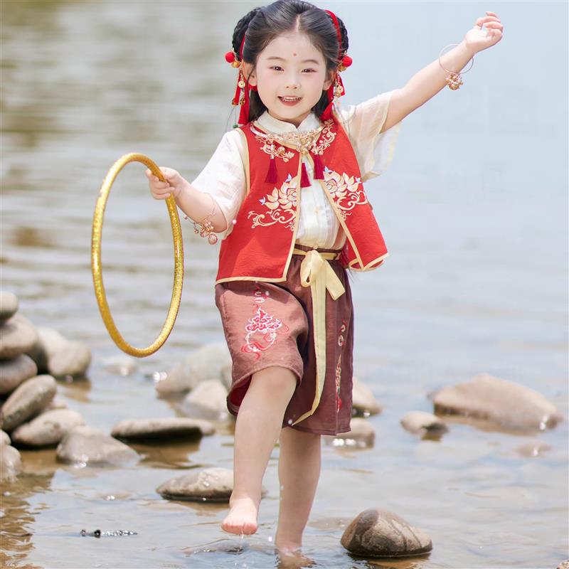儿童汉服哪吒同款国潮2025男女童国风演出夏季套装哪吒cos服装