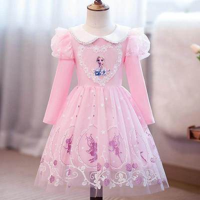 春秋季淑女艾莎公主裙女童冬加厚超洋气2025雪花丝绒带翅膀秋冬生