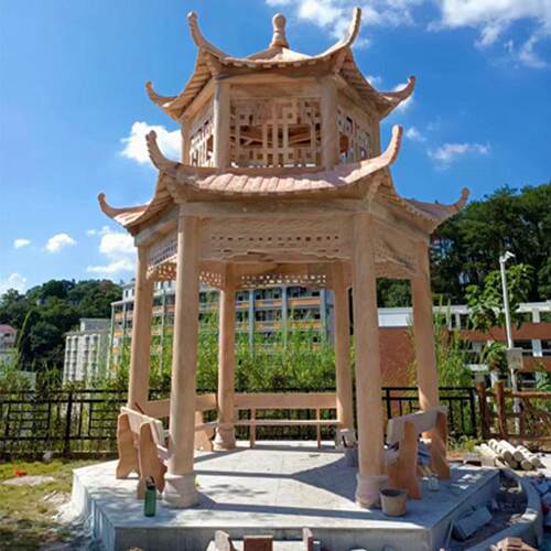 石凉晚霞角亭六子花岗2566岩凉亭公园小区广场乡村石亭亭红子厂家