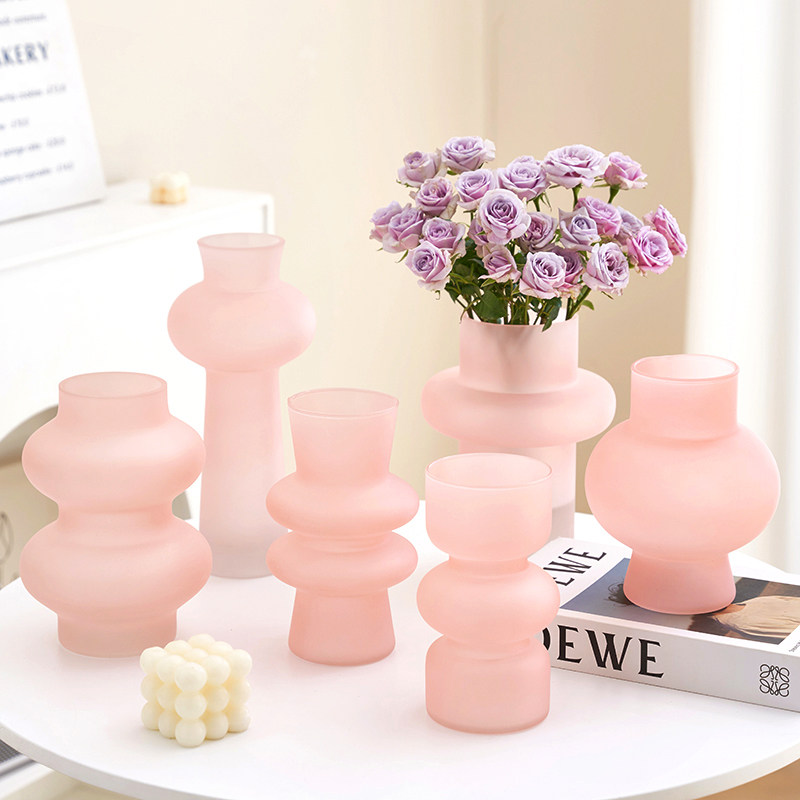 法式ins中古花瓶高级感蒙纱粉玻璃插花鲜花摆件客厅轻奢软装饰品,家居饰品,花瓶,淘宝优惠券,粉丝福利购,淘宝优惠卷