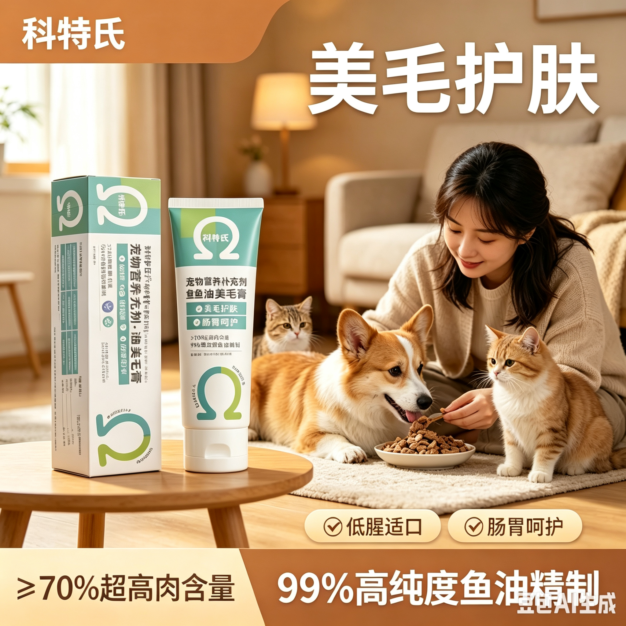 科特氏宠物营养补充剂鱼油美毛膏犬猫通用肠胃呵护