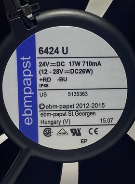 6314HR 6424R/U/TDR 6318/2TDHHP/19HPU 德国EBMPAPST 进口风扇