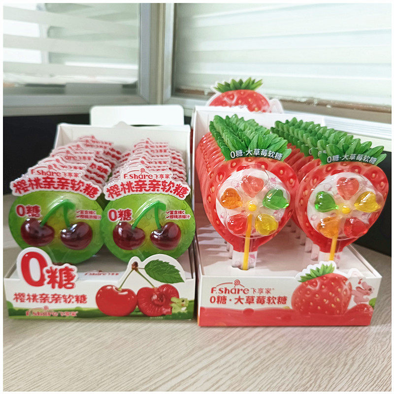 大风车棒棒糖飞享家0蔗糖大草莓樱桃亲亲软糖棒棒糖无蔗糖水果零