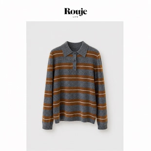 【现货】Rouje Life高智感！针织衫26秋季复古条纹翻领polo薄毛衣