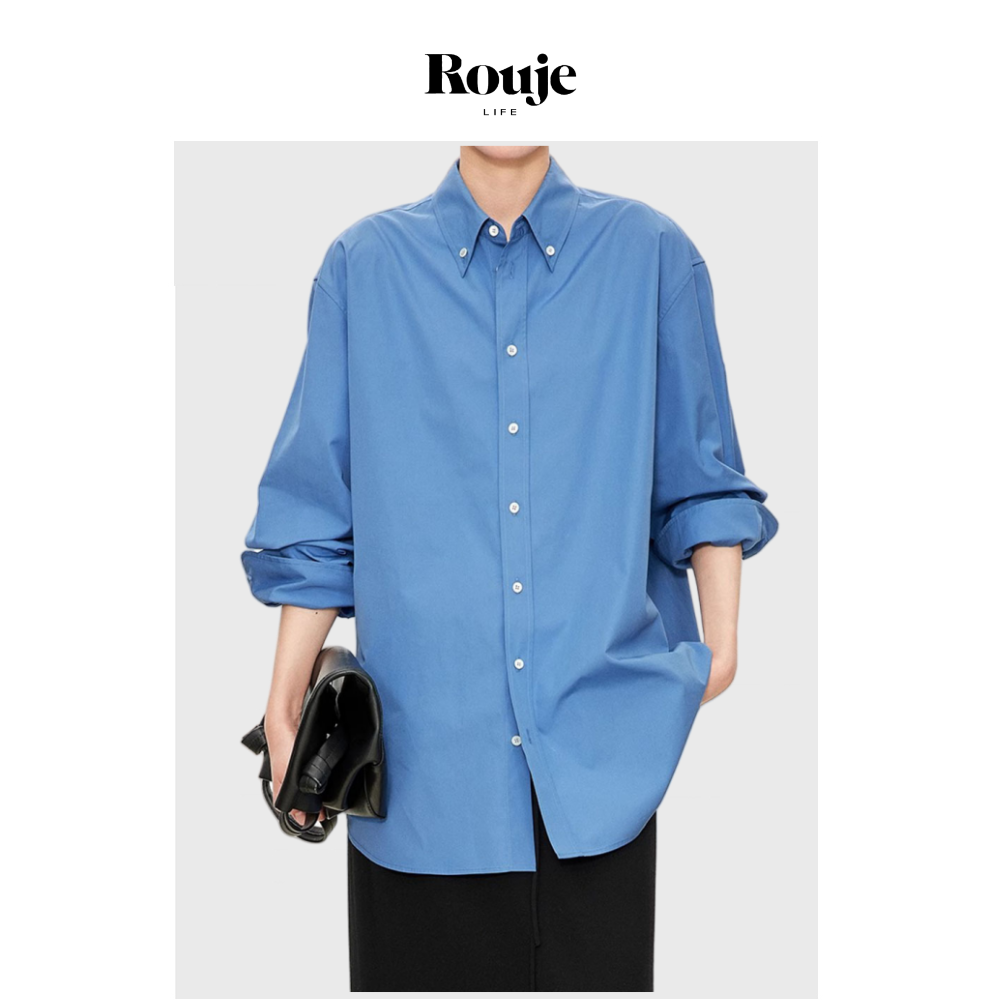 【现货】Rouje Life小众极简风抗皱高密棉经典领扣廓形衬衫女衬衣