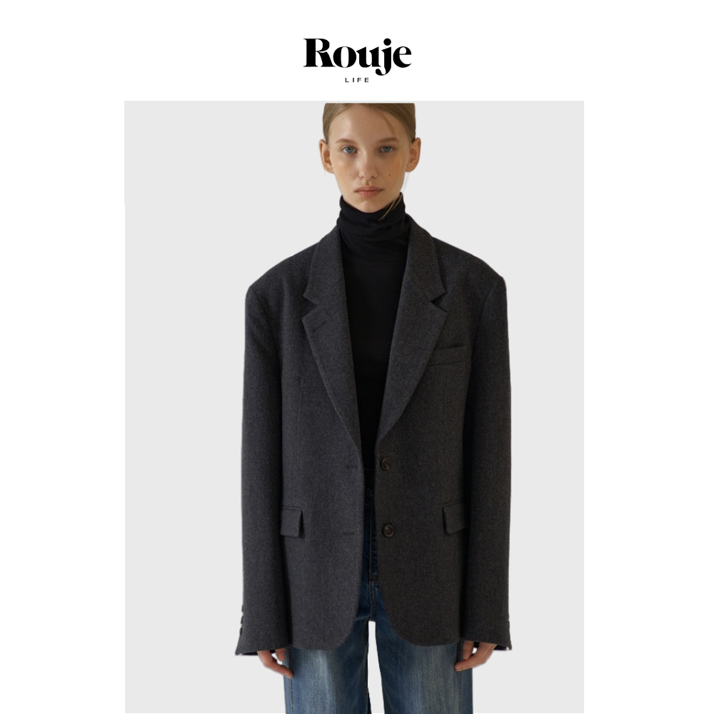 【现货】Rouje Life羊毛西装女春秋季新款修身双扣气质外套女装