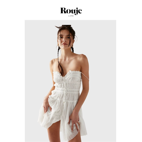 【现货】Rouje Life纯色方领吊带短款修身弹力纯棉性感度假风纱裙
