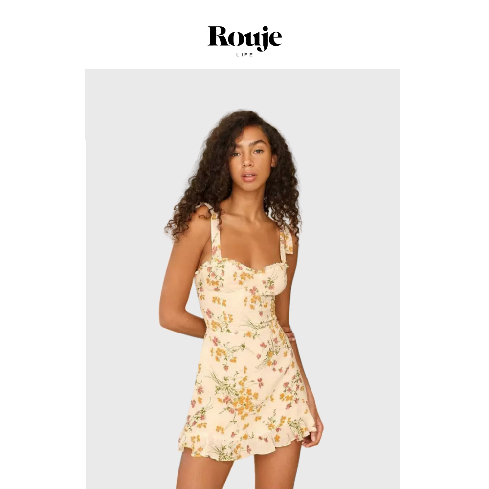 【现货】Rouje Life桔子碎花人丝系带吊带裙夏季新款法式女连衣裙