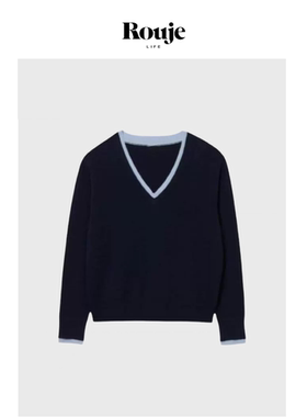 【现货】Rouje Life经典针织衫   25秋季蓝色v领宽松轻薄毛衣上衣