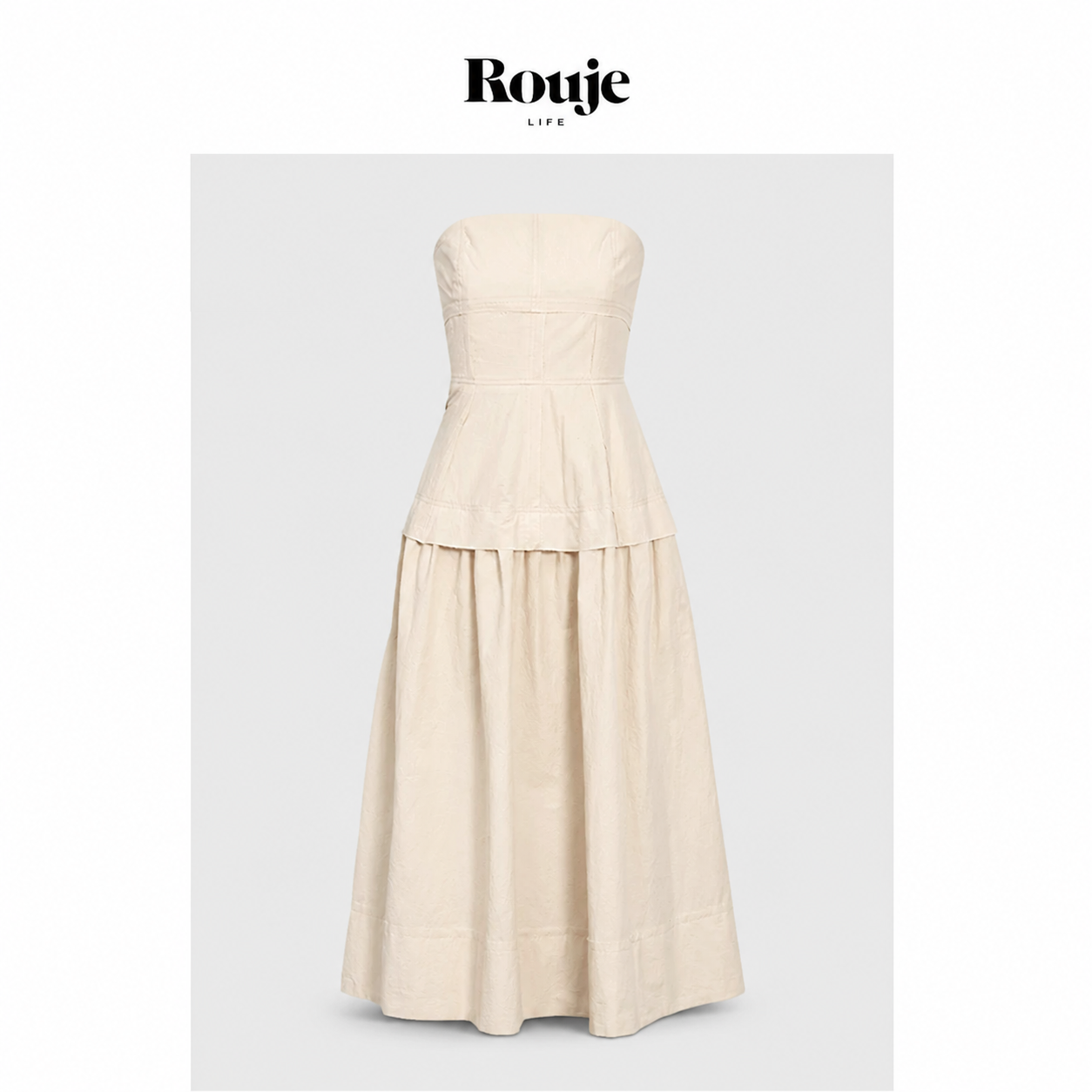 【现货】Rouje Life虞书欣同款米色吊带连衣裙女设计感收腰长裙子