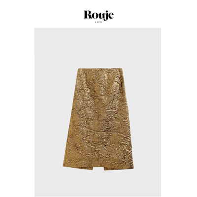 【现货】Rouje Life轻奢光泽感肌理压花别致半身裙法式复古直筒裙