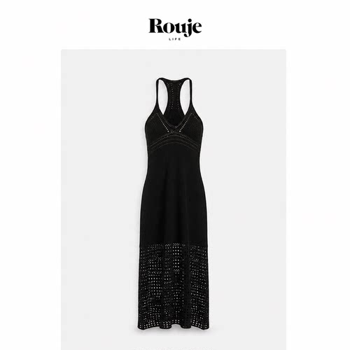 【现货】Rouje Life钟楚曦同款连衣裙缕空吊带露背针织长裙女士