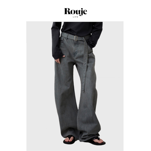 【现货】Rouje Life牛仔阔腿裤秋冬高腰显瘦可拆卸腰带直筒休闲裤