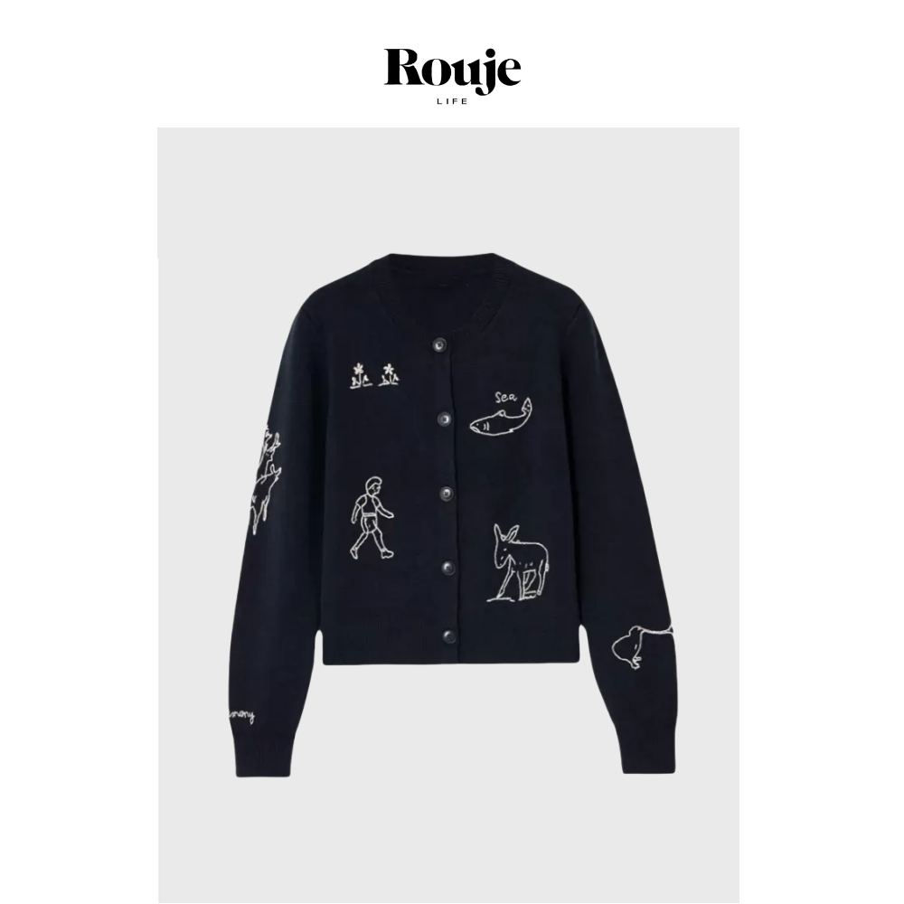 【现货】Rouje Life纯羊毛开衫小个子24秋季童趣提花针织衫小外套