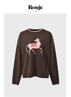 【现货】Rouje Life小马花边领减龄卡通套头圆领毛衣女针织衫上衣
