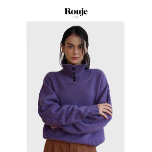 Life彩点绵羊毛加厚翻领立体绞花宽松套头针织上衣 Rouje 现货