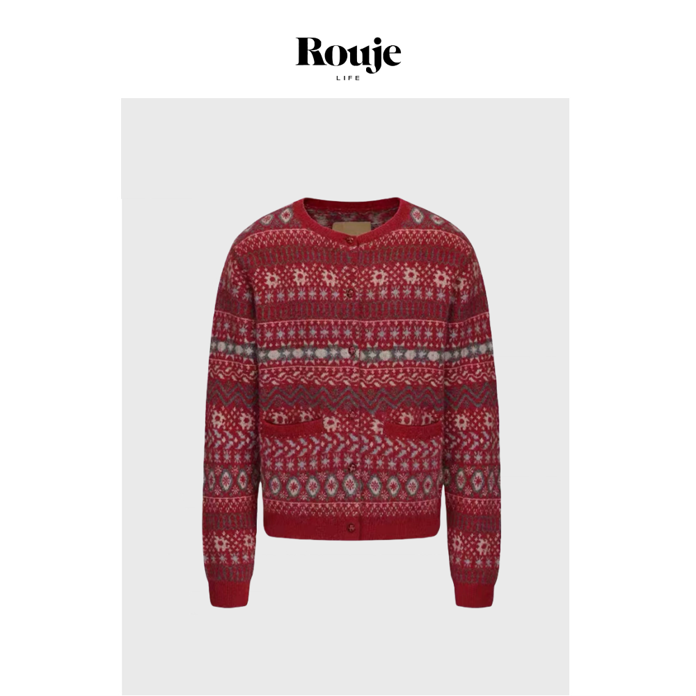 【现货】Rouje Life明星款设计师复古毛衣春季费尔岛提花开衫背心