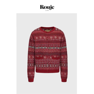 现货 费尔岛提花开衫 Rouje 设计师复古毛衣春季 背心 Life明星款