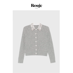 25春季 Life珍珠领开衫 Rouje 灰色麻花编织甜美针织衫 现货