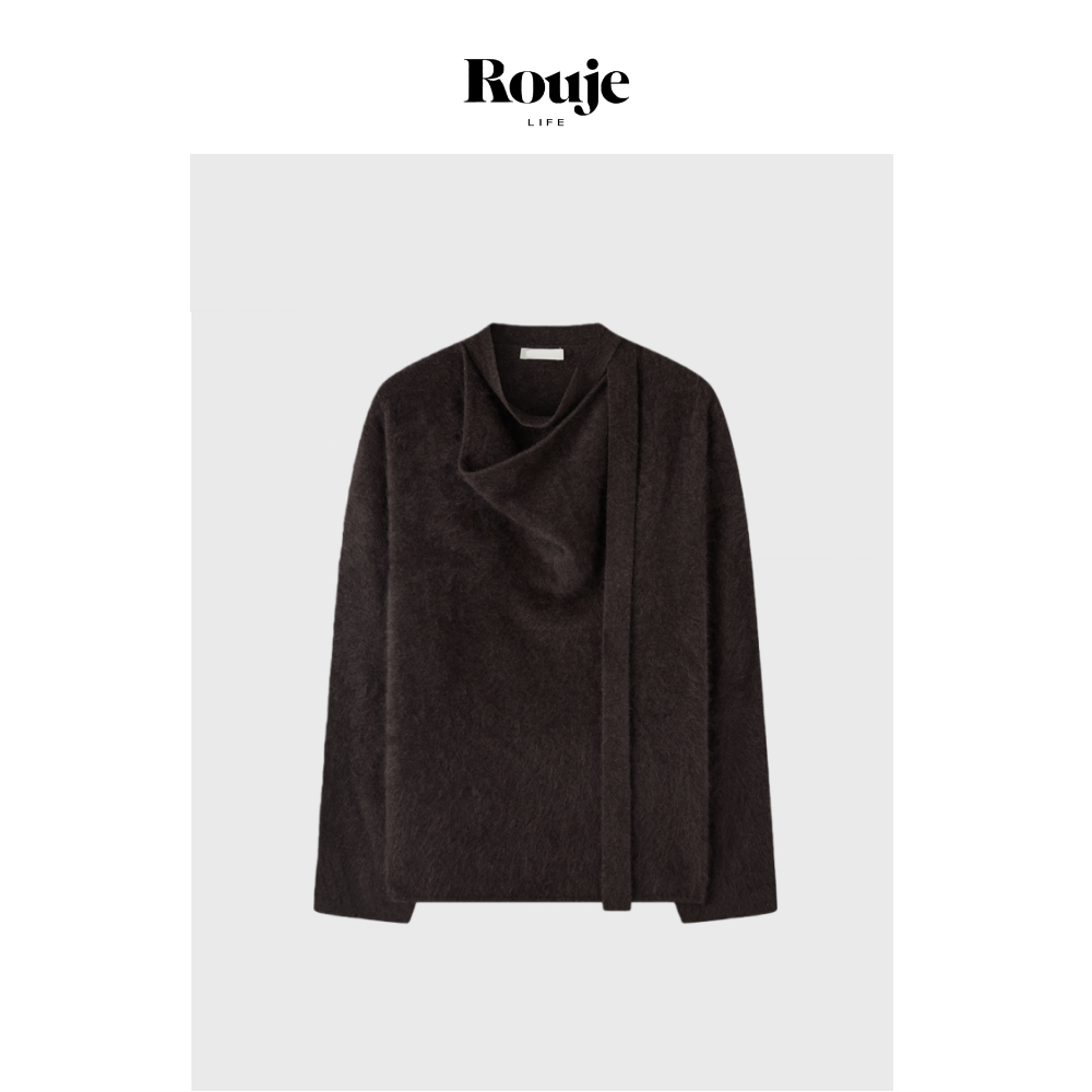 【现货】Rouje Life纯羊绒拉毛随性垂荡领飘带毛衣小众极简针织衫