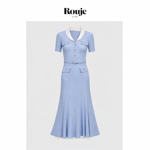 【现货】Rouje Life法系小众气质衬衫收腰修身中长鱼尾针织连衣裙