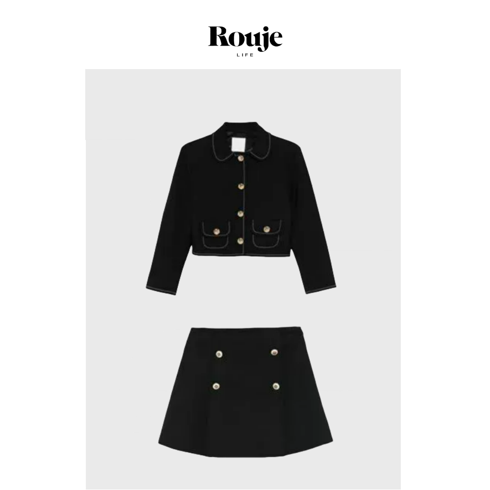 【现货】Rouje Life法式小香风套装早春明线娃娃领小外套高腰短裤