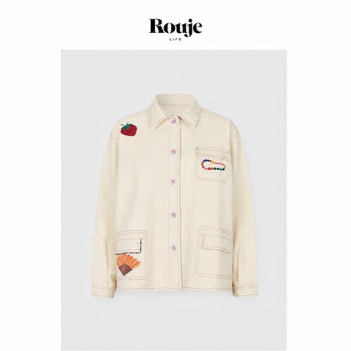 【现货】Rouje Life丹麦外套26秋季白色草莓刺绣衬衫夹克
