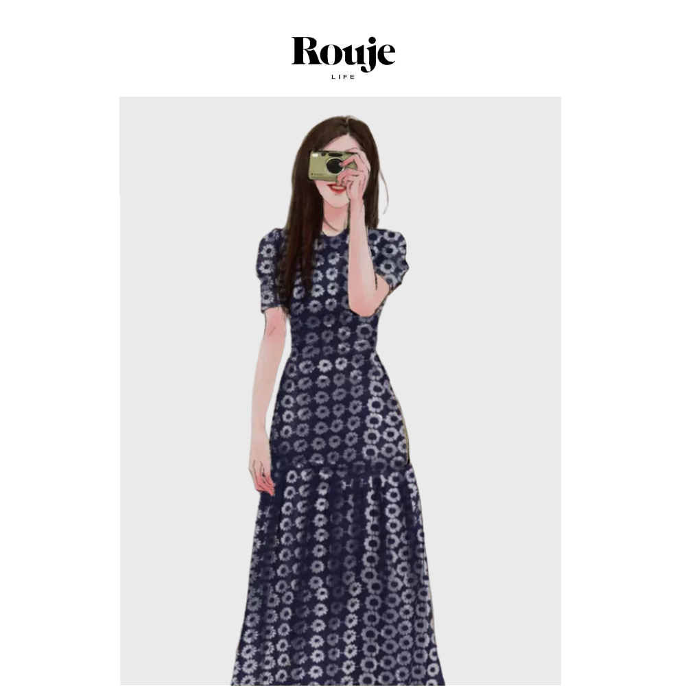 【现货】Rouje Life虞书欣同款雏菊碎花中长款连衣裙法式复古桔梗