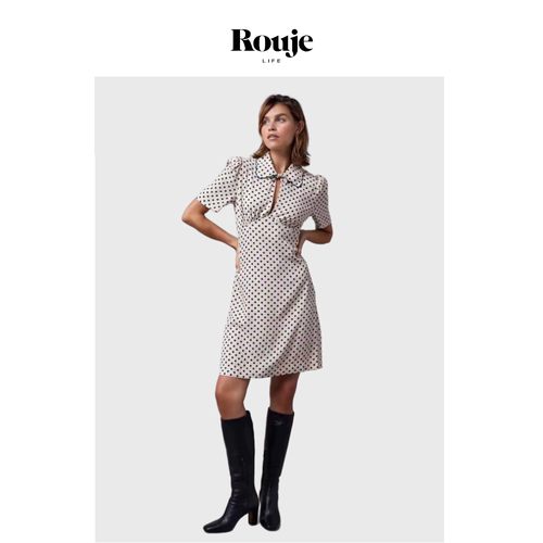 【现货】Rouje Life蝴蝶系带高腰连衣裙圆点波点印花色长裙A字裙